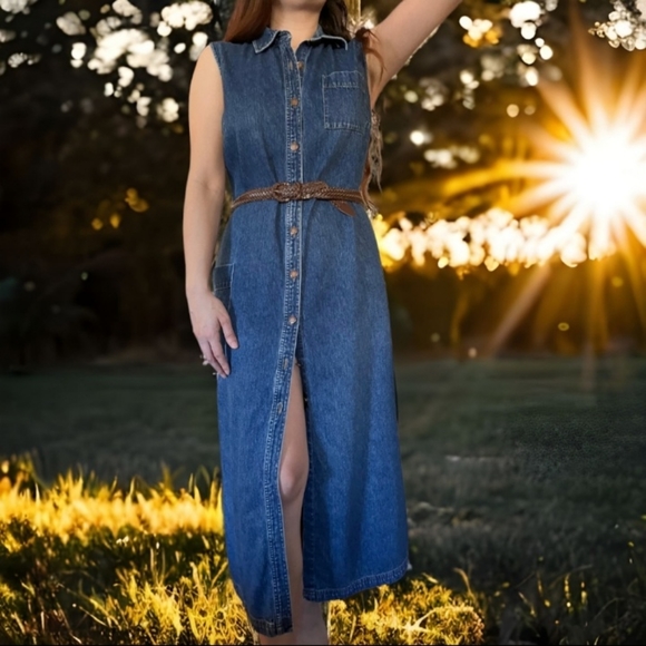 Vintage Dresses & Skirts - Vtg 90s Denim Maxi Dress